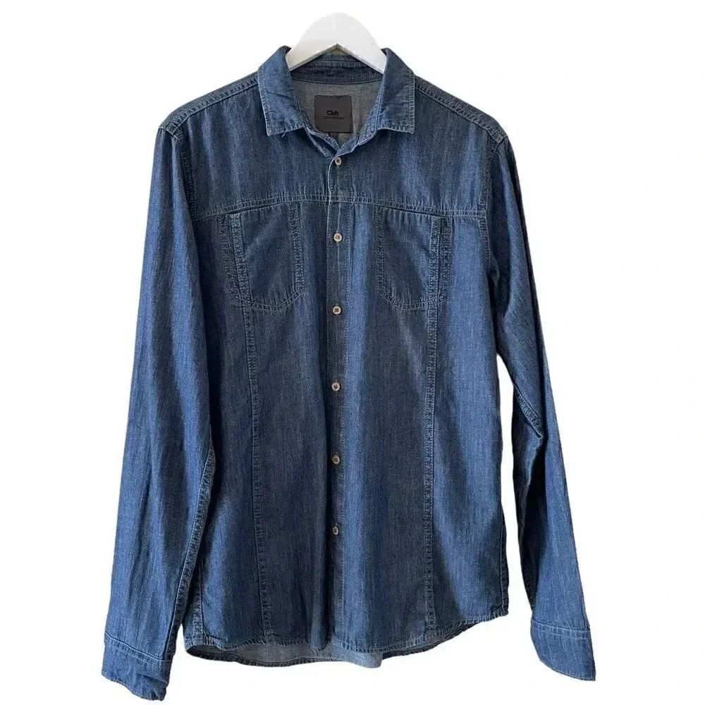 Clockhouse Denim Soft Button-Down Long Sleeves Blue Front Pocket Shirt M #1517
